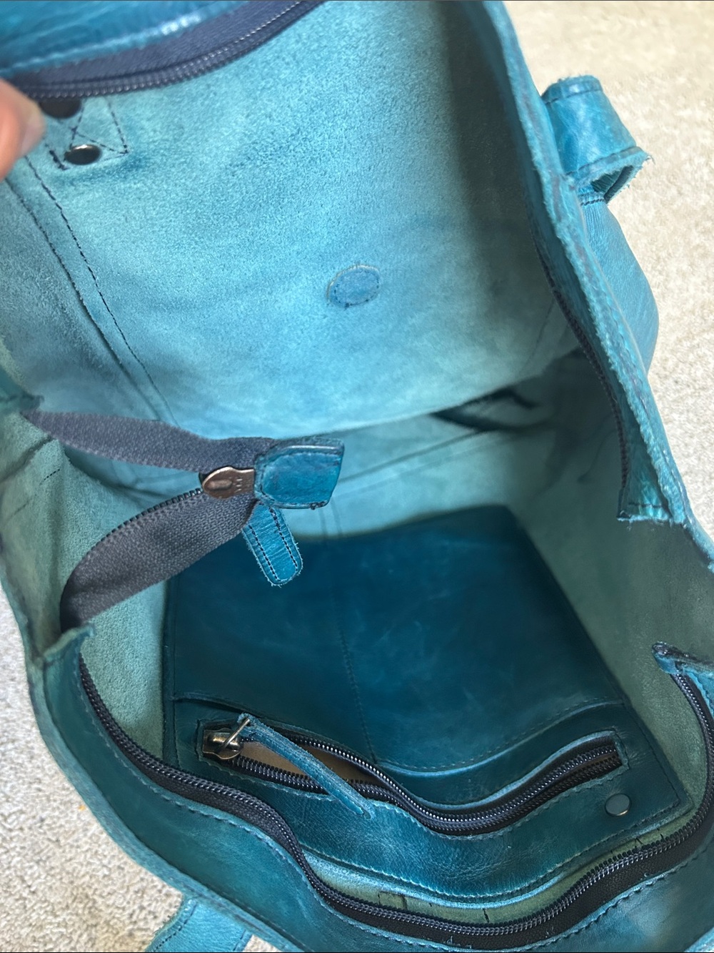 Teal Leather Valencia Holland Woven-Pocket Tote Bag - Picture 5 of 5